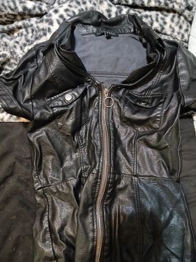Women's Black Faux Leather Zip-Front Dress